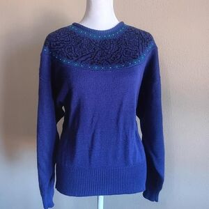 80s 90s Purple & Black Fall Winter Sweater Vintage Knitwear, Medium, Winter Knit